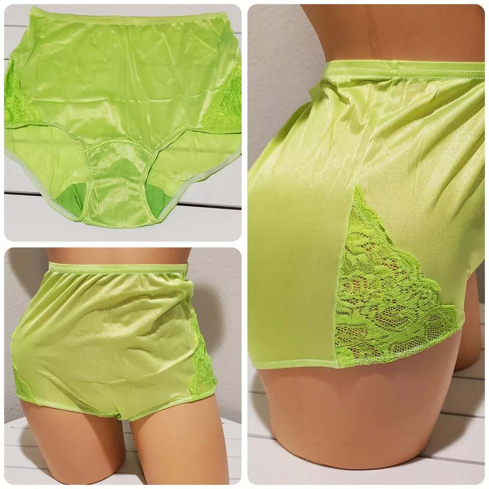 Shadowline 17082 Full Cut Brief Nylon Lace Full Cut Panty Harlequin Green